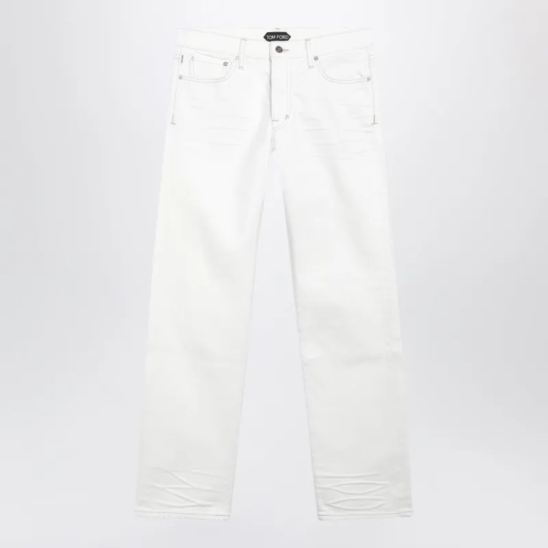 White Jeans With Biker-Effect Details made by Tom Ford