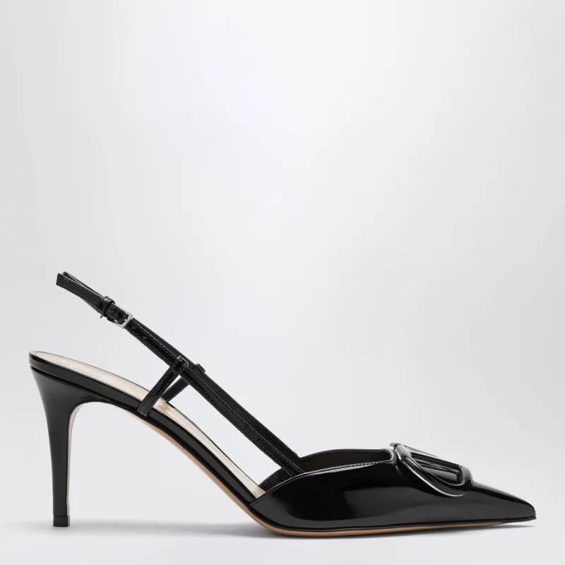 V Logo Black Patent Leather Slingback Pumps made by Valentino Garavani