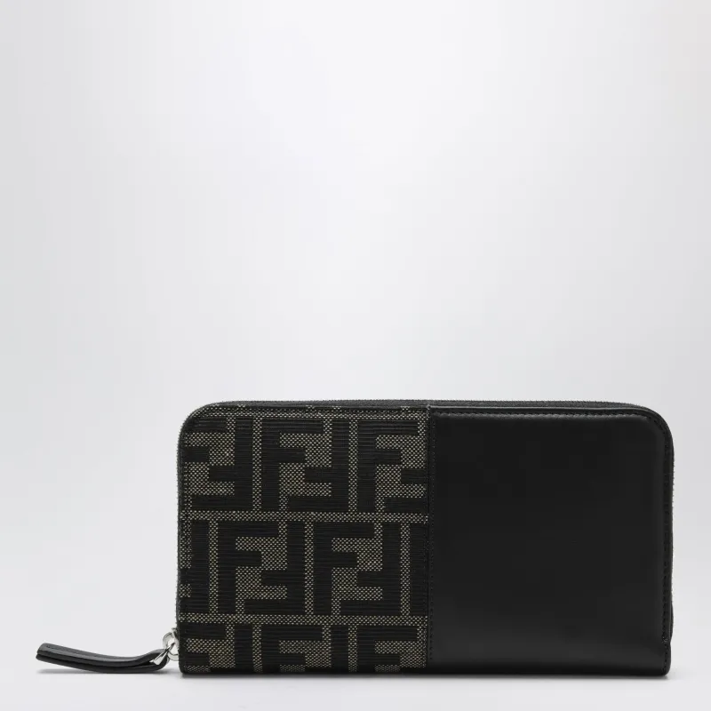 Black/Tabacco Zip-Around Wallet In Smooth Leather And Jacquard Ff made by Fendi