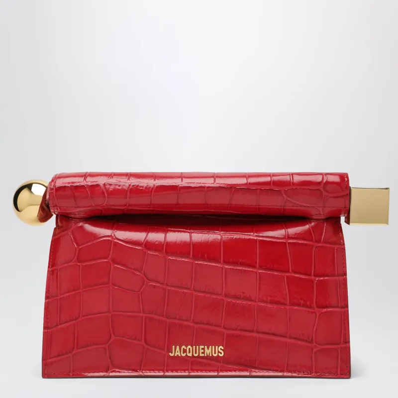 La Pochette Rond Carré Red Leather Clutch made by Jacquemus
