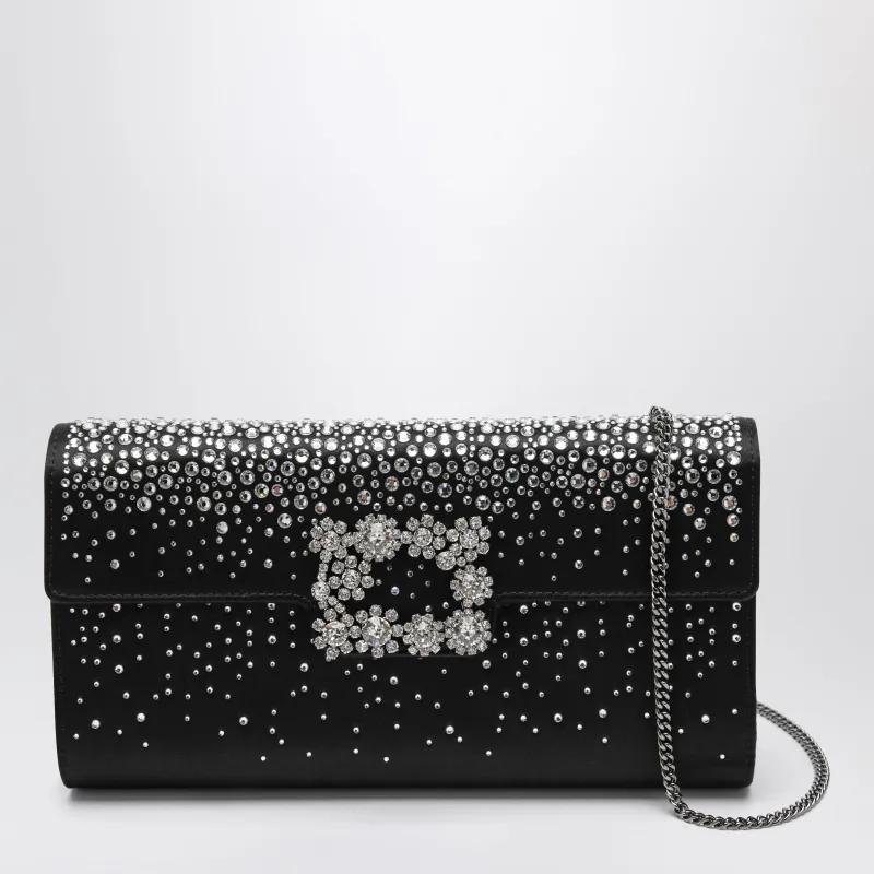 Efflorescence Satin Clutch Bag Black made by Roger Vivier