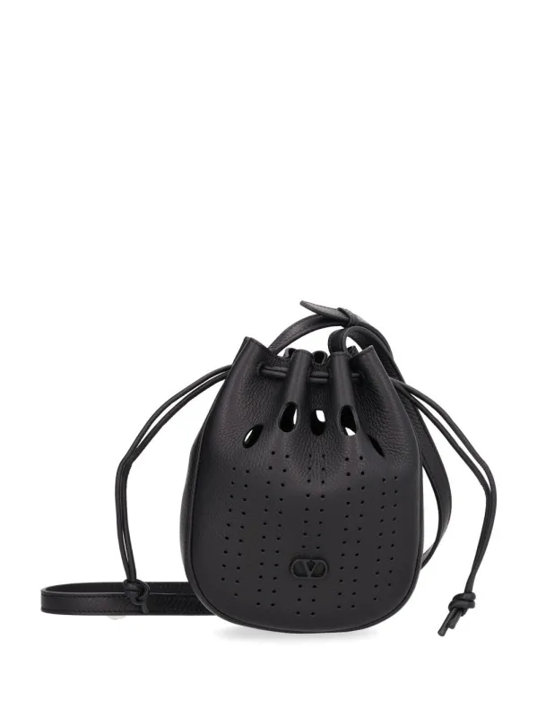 Mini Drawstring | Vlogo Signature | Holed Soft Deer Calf/A.Silver/Heated Lea Handbags Black made by Valentino Garavani