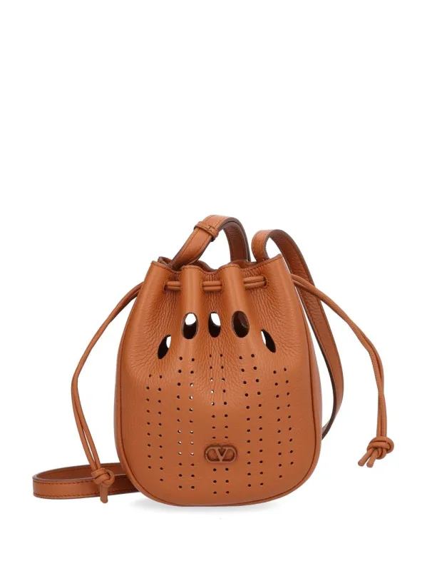 Mini Drawstring | Vlogo Signature | Holed Soft Deer Calf/A.Silver/Heated Lea Handbags Brown made by Valentino Garavani
