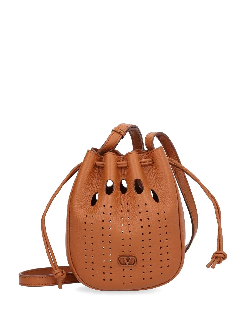 Mini Drawstring | Vlogo Signature | Holed Soft Deer Calf/A.Silver/Heated Lea Handbags Brown sold by Wanan Luxury
