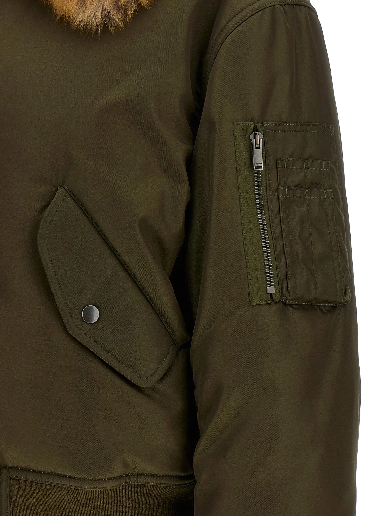 Removable Shearling Neck Bomber Jacket Green sold by Wanan Luxury product image thumbnail 5