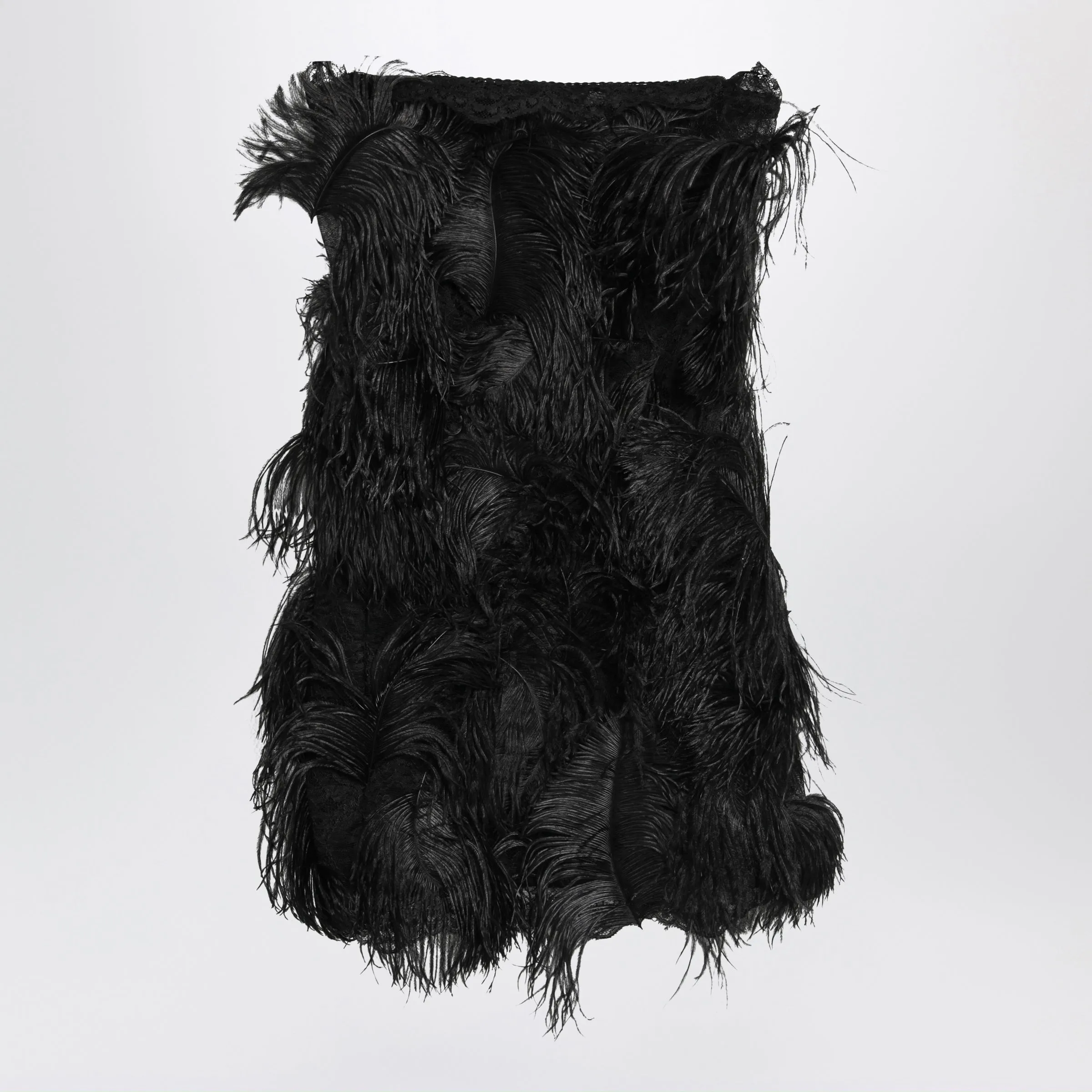 Black Feather-Trim Mini Dress sold by Wanan Luxury