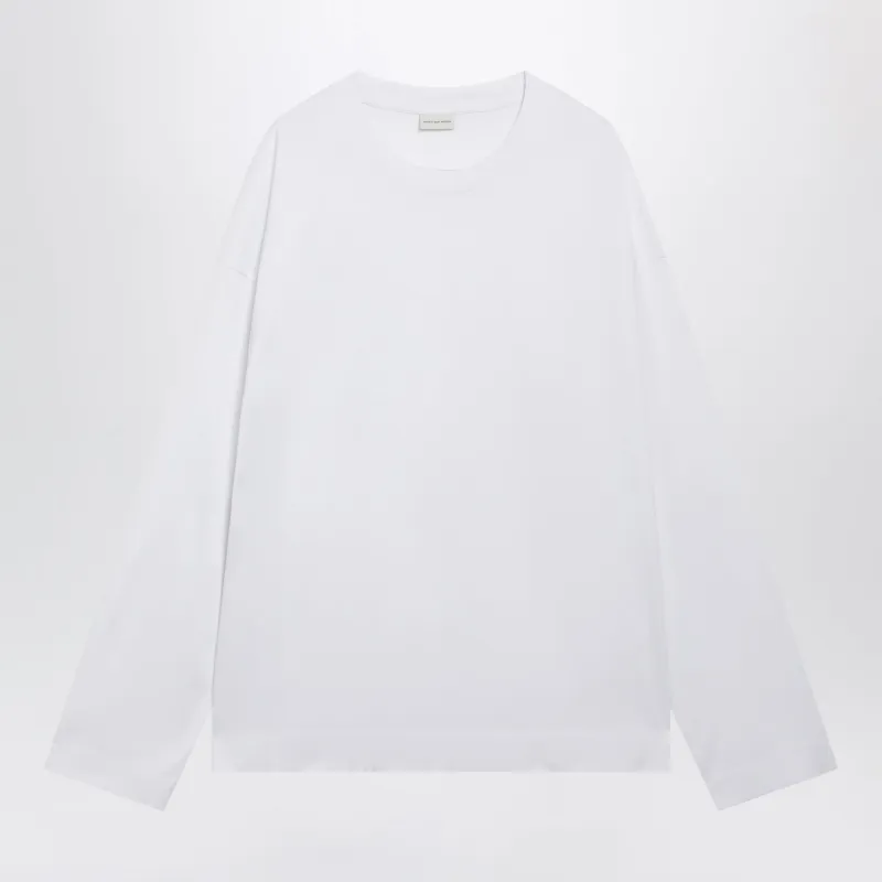 White Long-Sleeve Cotton T-Shirt made by Dries Van Noten