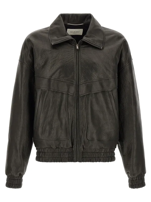 Bubble Leather Jacket Black made by Yves Saint Laurent