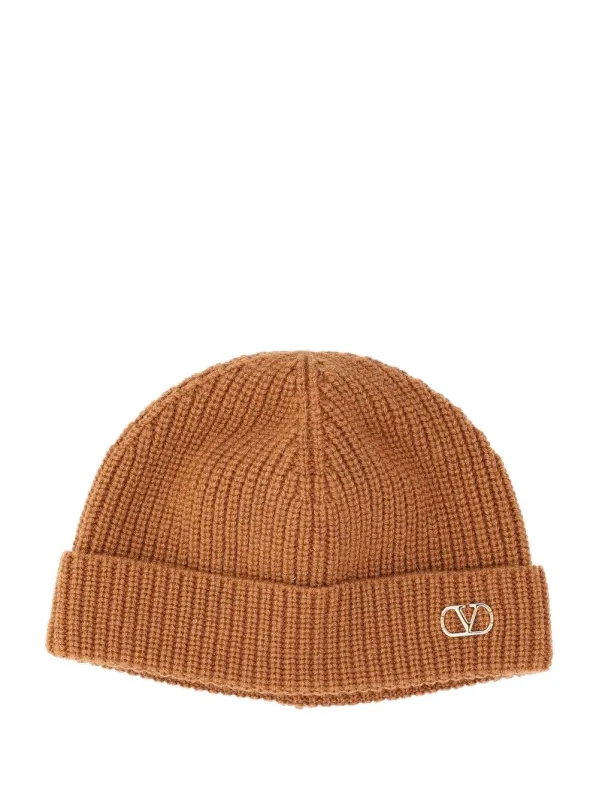 Beanie | Knitted | Cachemire / Vlogo Metal Hats Beige made by Valentino Garavani