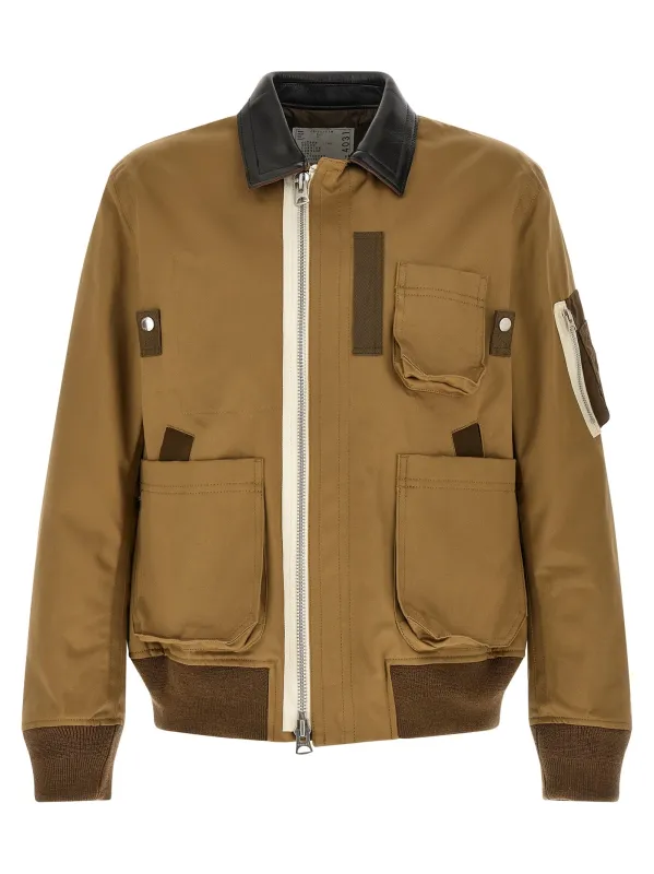 Leather Collar Blouson Puffer Jackets Brown made by Sacai