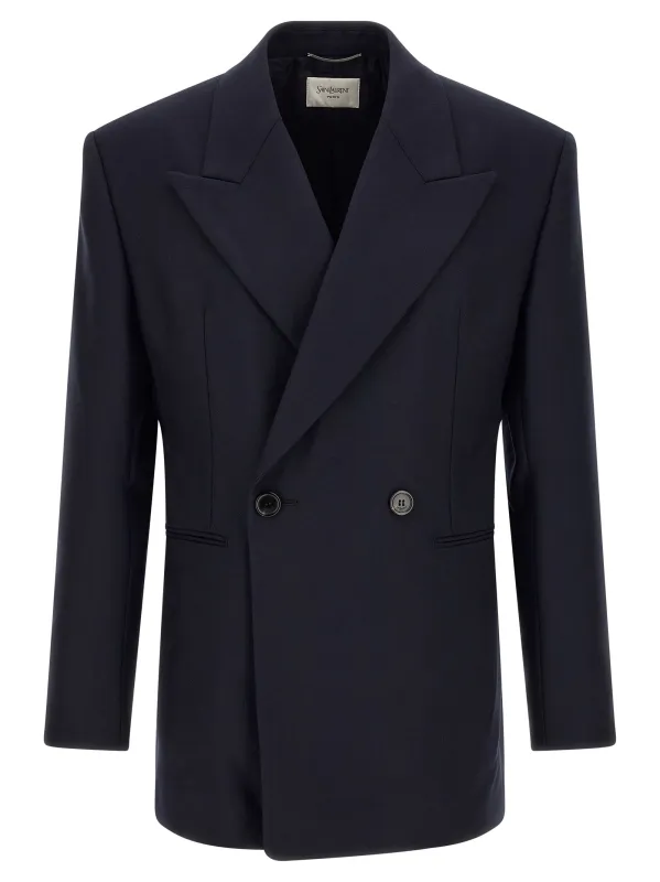 Felted Wool Gabardine Jacket Blazer Blue made by Yves Saint Laurent