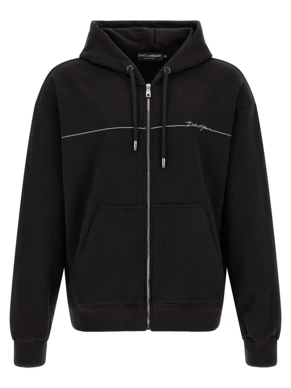 Logo Embroidery Hoodie Sweatshirt Black made by Dolce & Gabanna