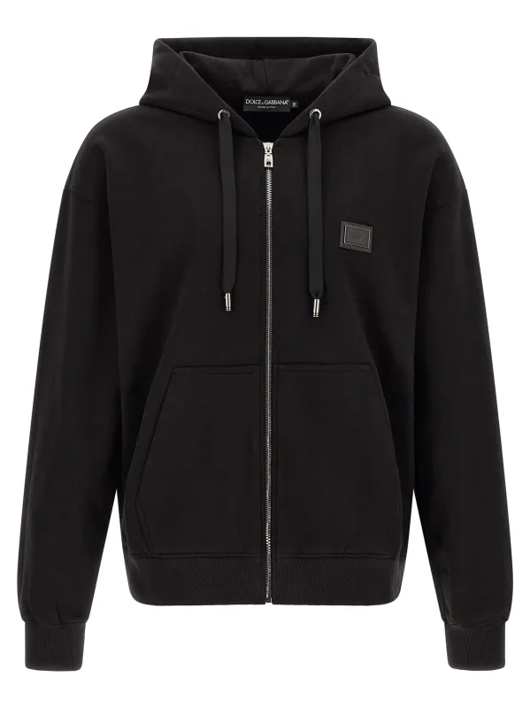 Logo Plaque Hoodie Sweatshirt Black made by Dolce & Gabanna