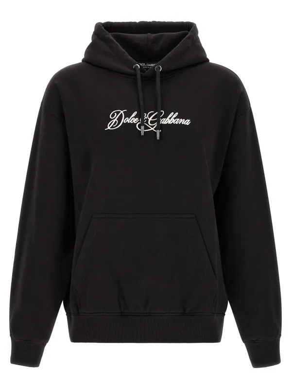 Logo Embroidery Hoodie Sweatshirt Black made by Dolce & Gabanna