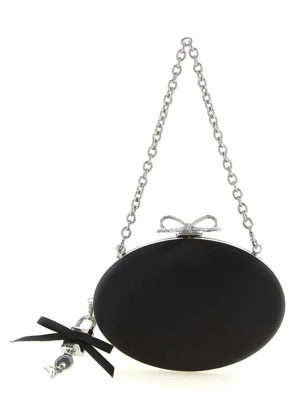 Satin Oval Clutch Black made by Self-Portrait