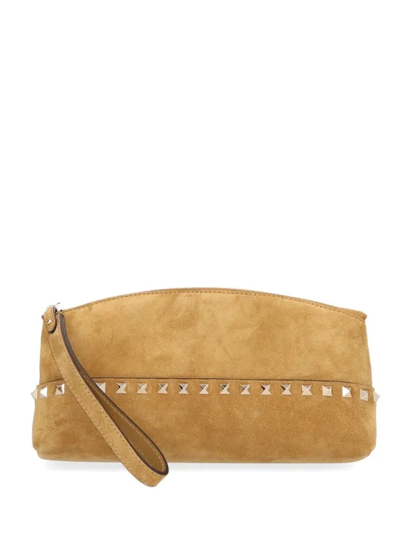 Rockstud Pochette Suede S./Platinum Studs Small Leather Goods Beige made by Valentino Garavani