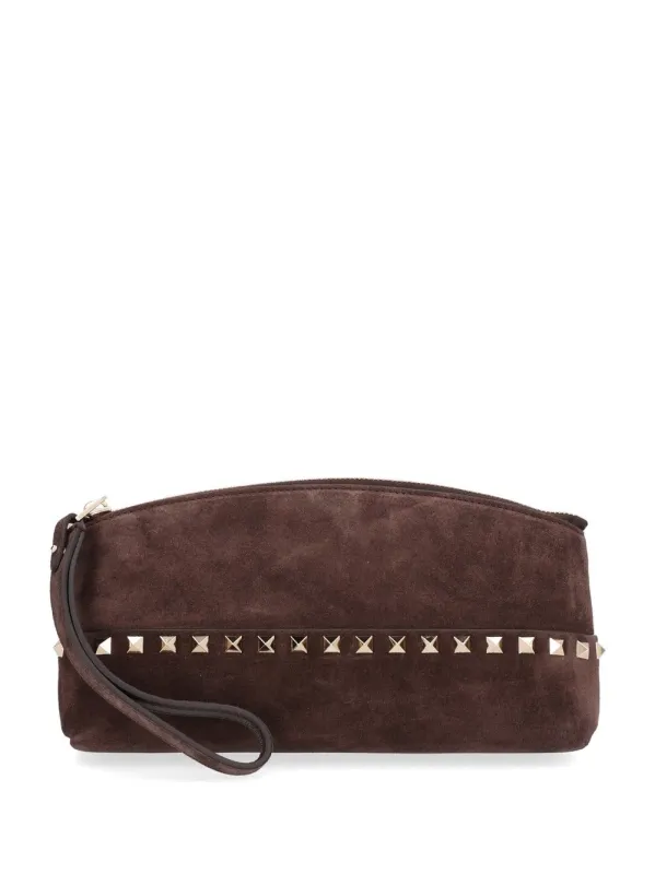 Rockstud Pochette Suede S./Platinum Studs Small Leather Goods Brown made by Valentino Garavani