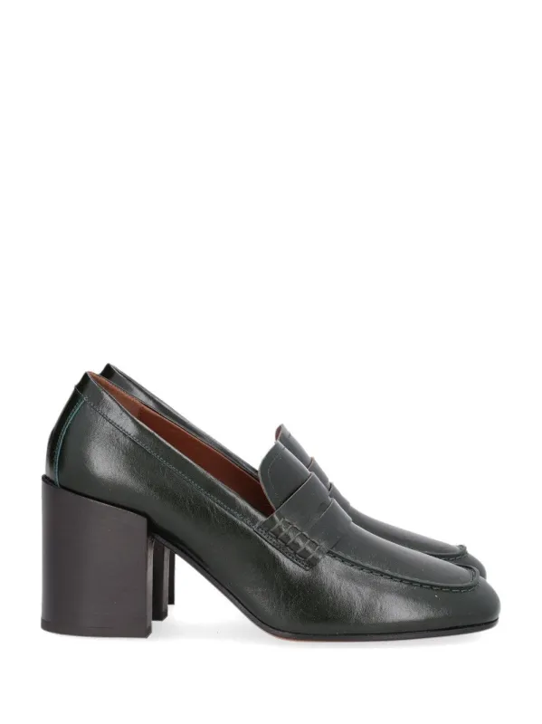 Leather Slip-On Mules With Black Heel Pumps Green made by Dries Van Noten