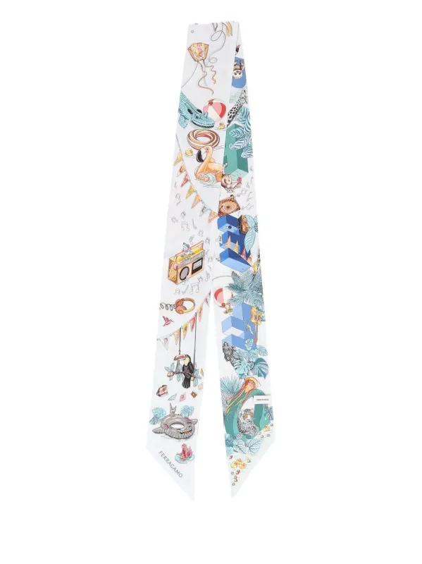 Bandeau/Mini Bandeau Jungle Party Print Scarves And Foulards Light Blue made by Salvatore Ferragamo