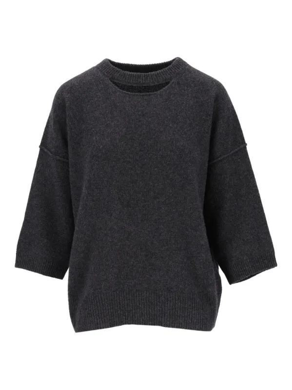 Maglia Girocollo Con Apertura Maniche 3/4 - 70% Lana 30% Cashmere Knitwear Grey made by Federica Tosi