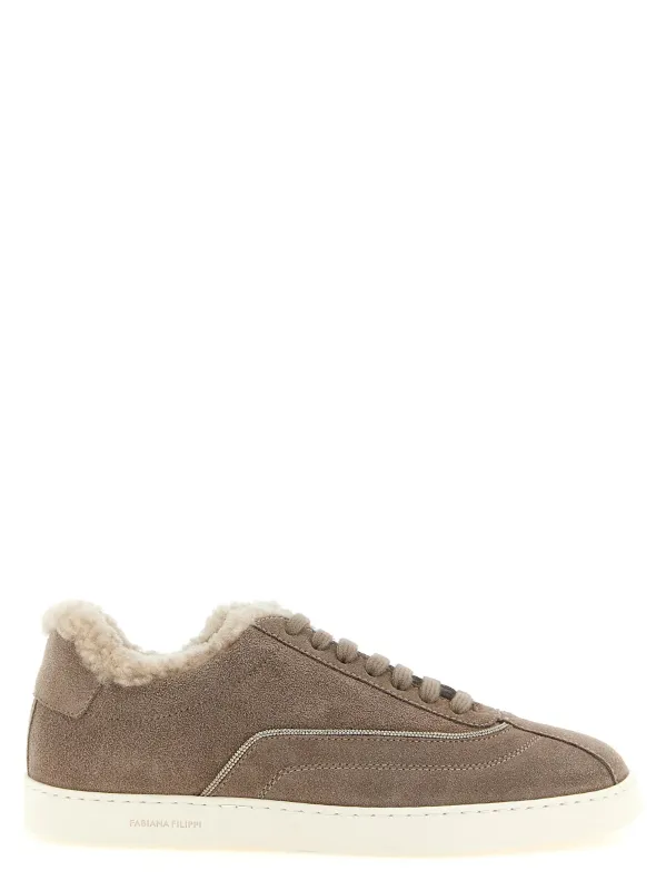 Diamond Detail Suede Sneakers Beige made by Fabiana Filippi