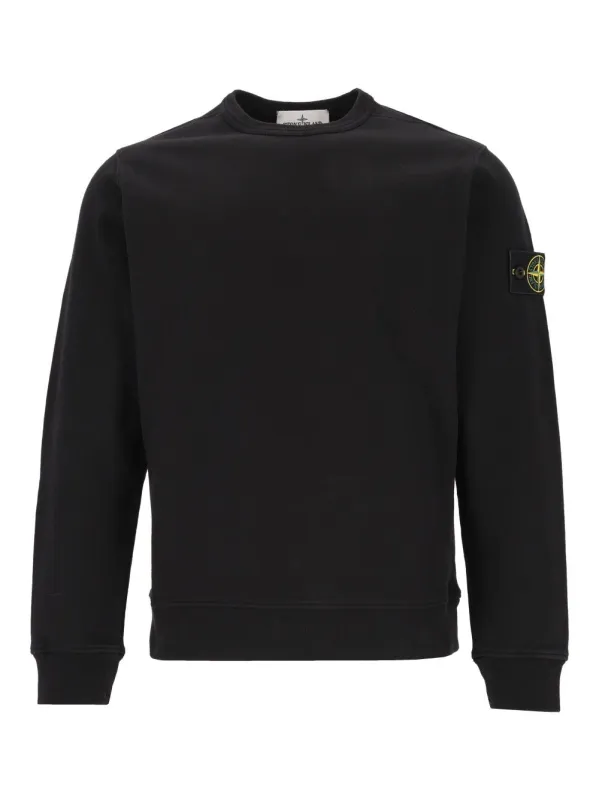 Brushed Organic Cotton Fleece, Garment Dyed Sweatshirts Black made by Stone Island