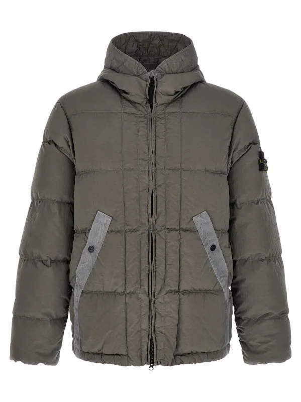 Crumpled Effect Down Jacket Gray made by Stone Island