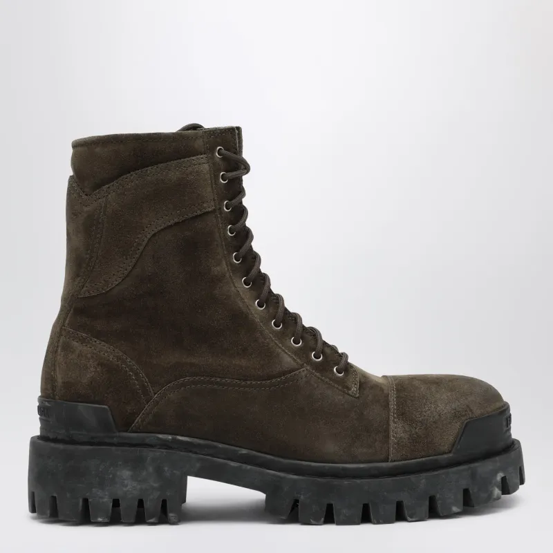 Combat Strike Olive Suede Calfskin Boots made by Balenciaga