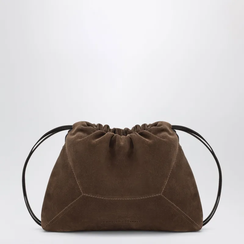 Caramel Suede Bc Duo Pouch Bag With Monile made by Brunello Cucinelli