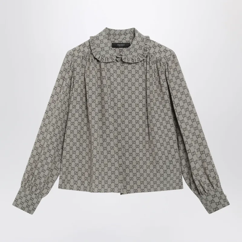 Beige Gg Print Silk Crêpe De Chine Shirt made by Gucci