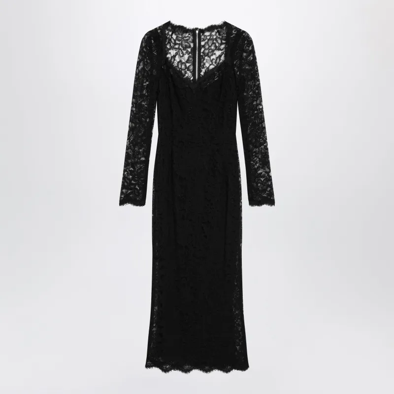 Black Floral Lace Midi Dress made by Dolce & Gabanna