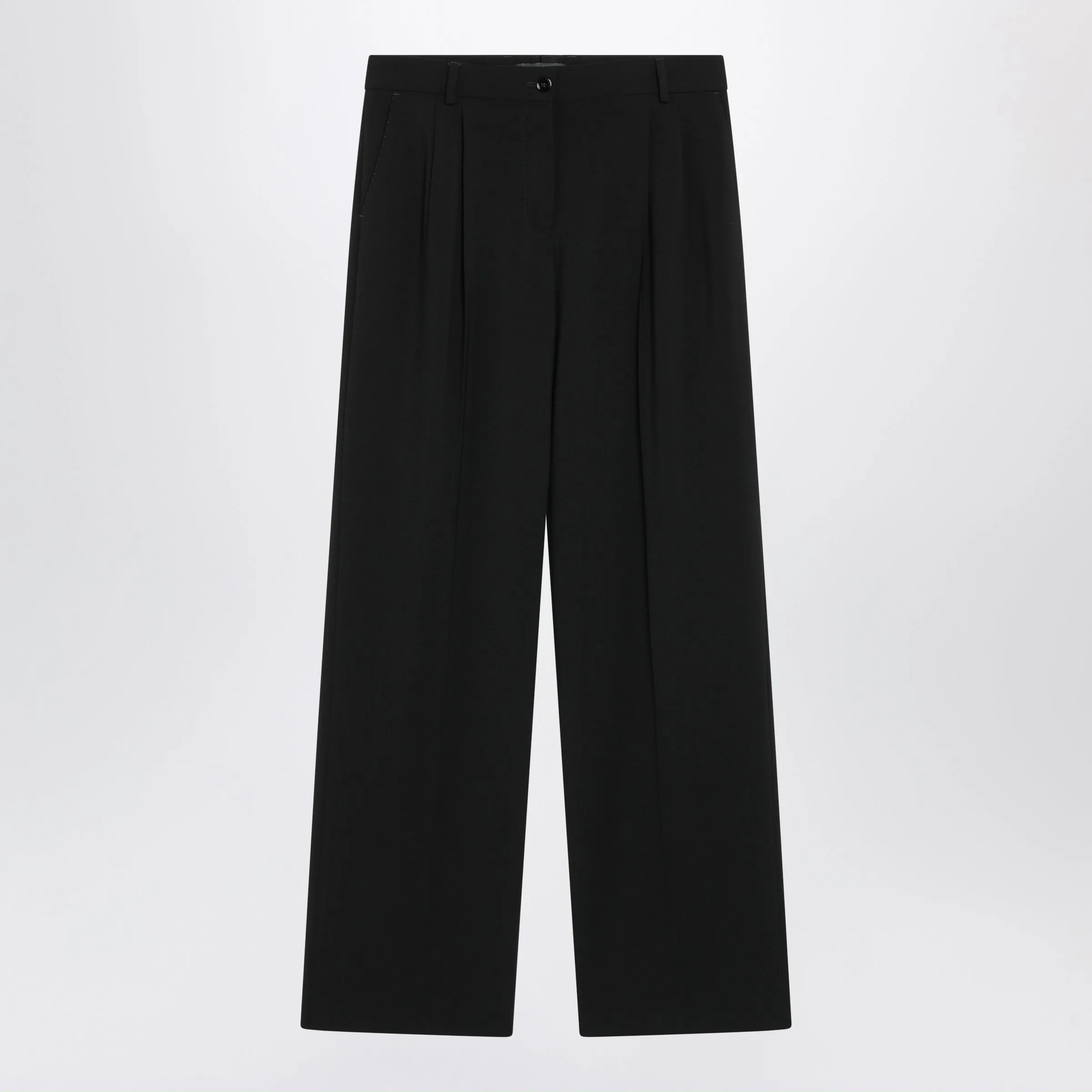 Double Pinch Black Virgin Wool Trousers sold by Wanan Luxury