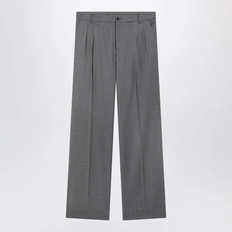 Grey Mélange Flannel Pleated Trousers made by Dolce & Gabanna