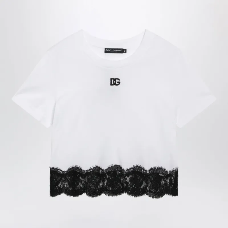 White Jersey T-Shirt With Lace made by Dolce & Gabanna