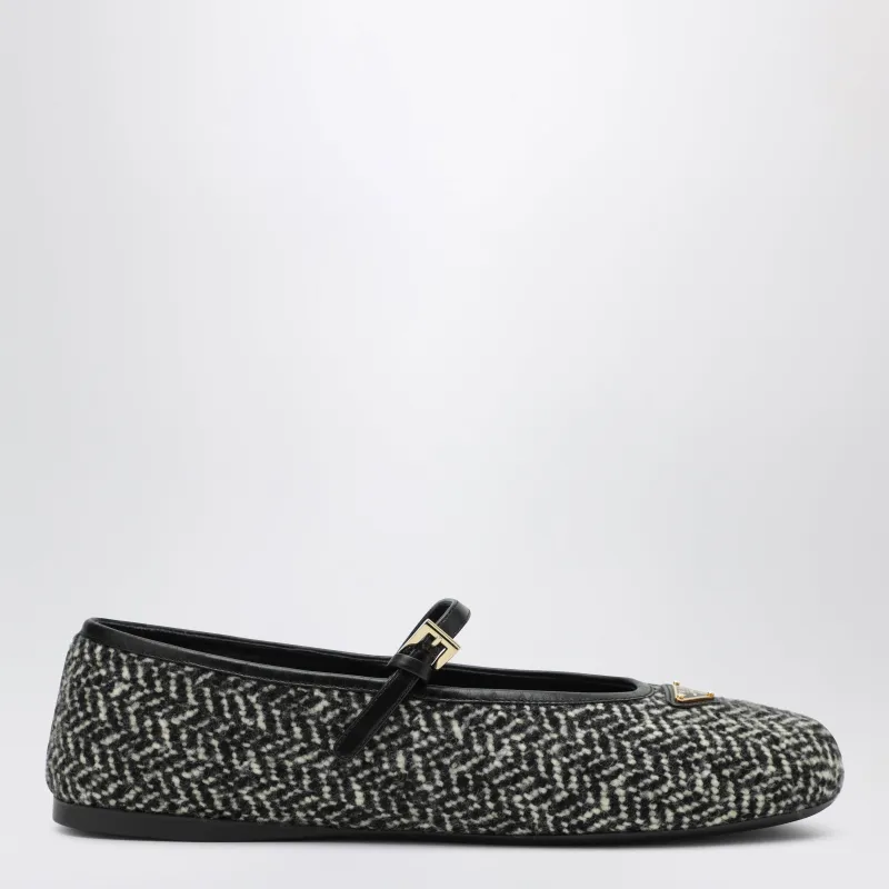Ballerinas In Fabric With White/Black Pattern made by Prada