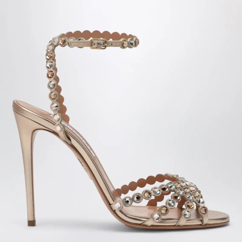 Tequila 105 Metallic Leather Sandals In Light Copper made by Aquazzura