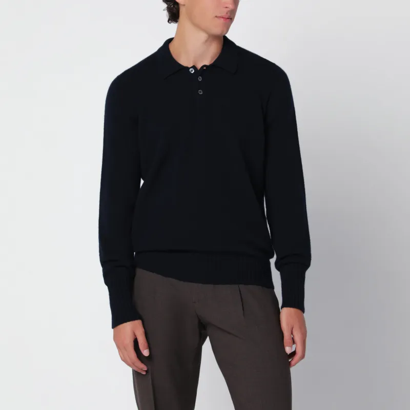 Navy Blue Wool Polo Shirt made by Drumohr