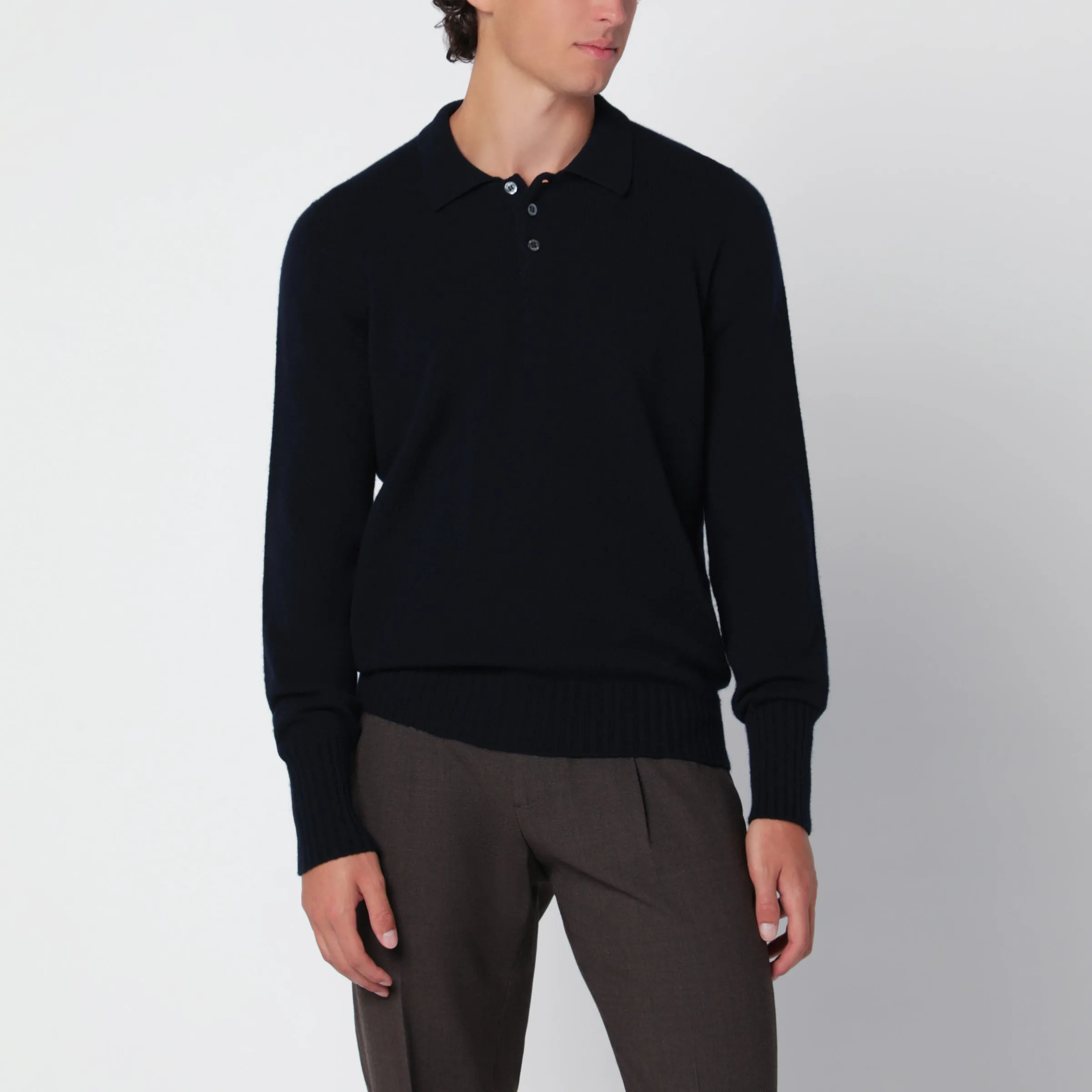 Navy Blue Wool Polo Shirt sold by Wanan Luxury