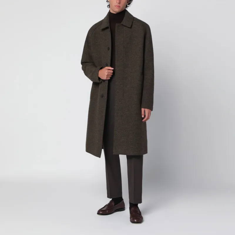 Grey Green Single-Breasted Wool Coat made by Harris Wharf London