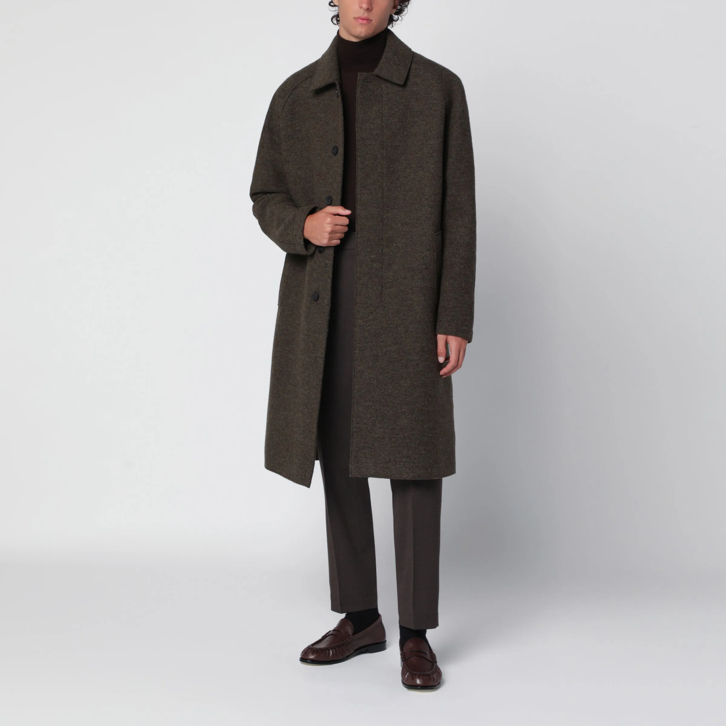 Grey Green Single-Breasted Wool Coat sold by Wanan Luxury