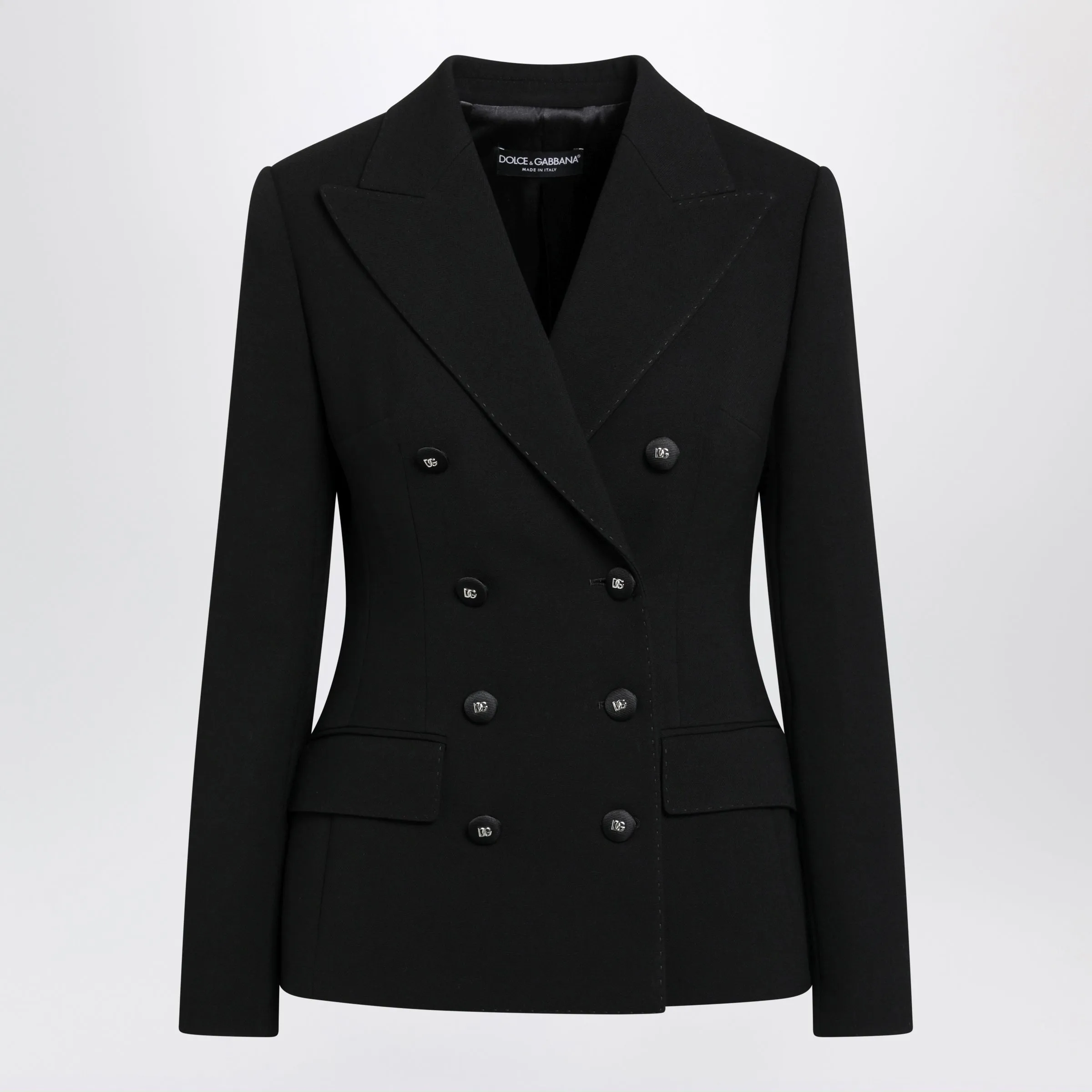 Black Double-Breasted Jacket In Wool sold by Wanan Luxury