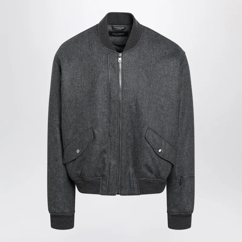 Grey Mélange Zip-Up Bomber Jacket In Wool made by Dolce & Gabanna