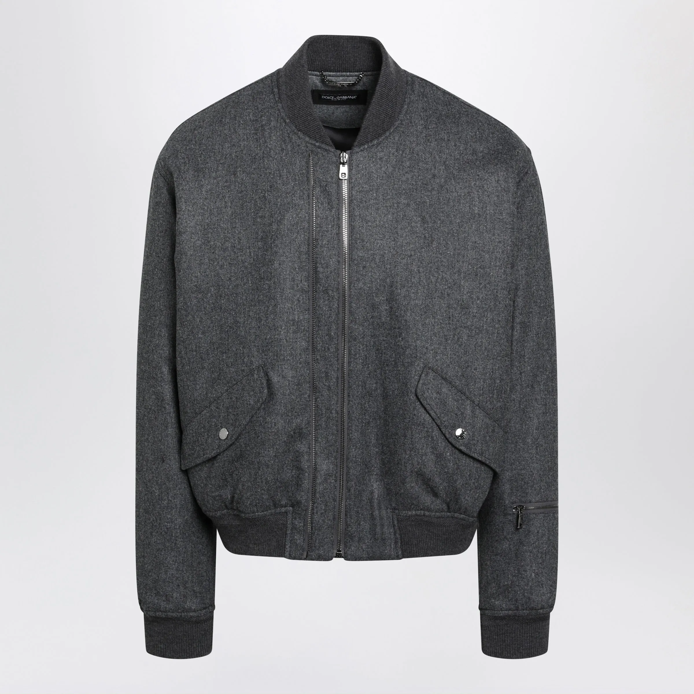 Grey Mélange Zip-Up Bomber Jacket In Wool sold by Wanan Luxury
