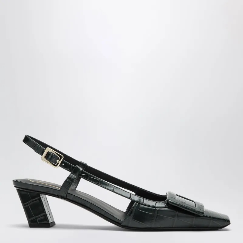 Belle Vivier Night Green Slingback Pumps In Python-Effect Leather made by Roger Vivier