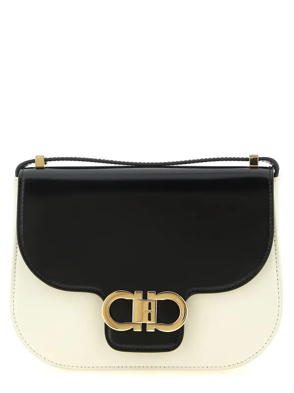 North-South Double Gancini (Xs) Crossbody Bags White/Black made by Salvatore Ferragamo