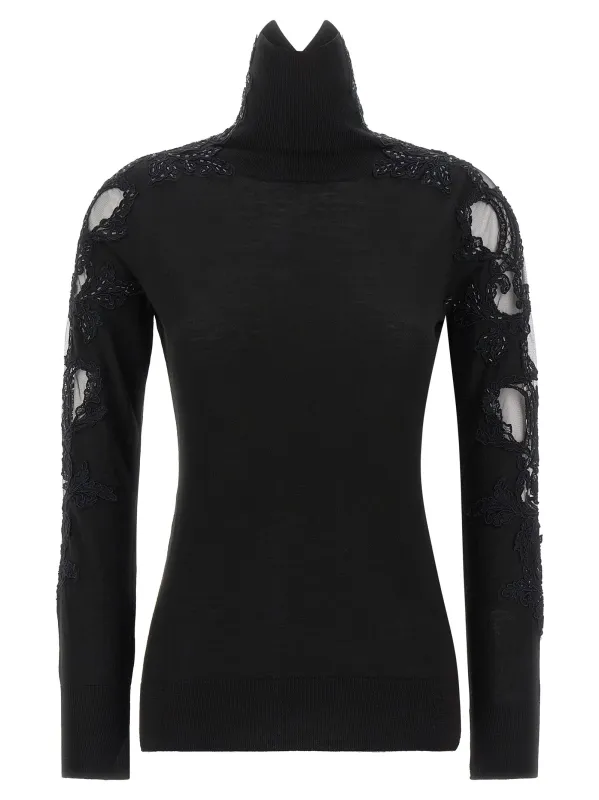 High Neck With Lace Inserts Sweaters And Cardigans Black made by Ermanno Scervino