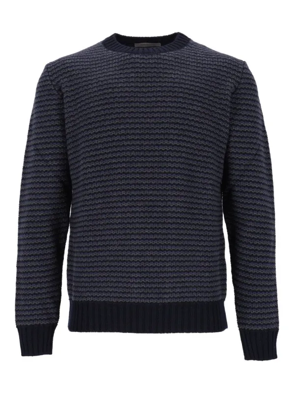 Striped Crew Neck Sweater Knitwear Blue made by Corneliani
