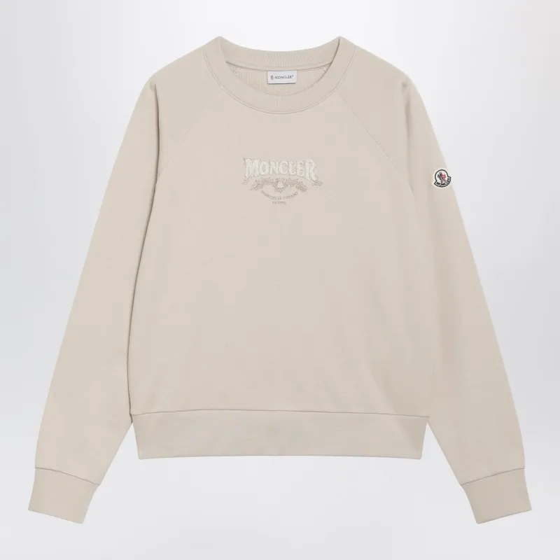 Light Beige Sweatshirt With Logo Embroidery made by Moncler