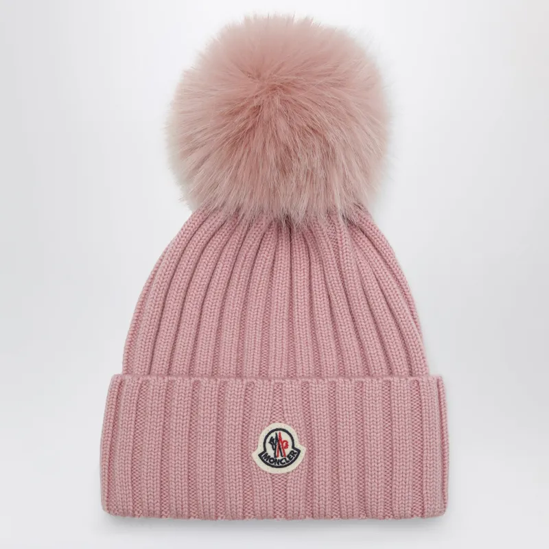 Pink Wool Beanie With Pom-Pom made by Moncler