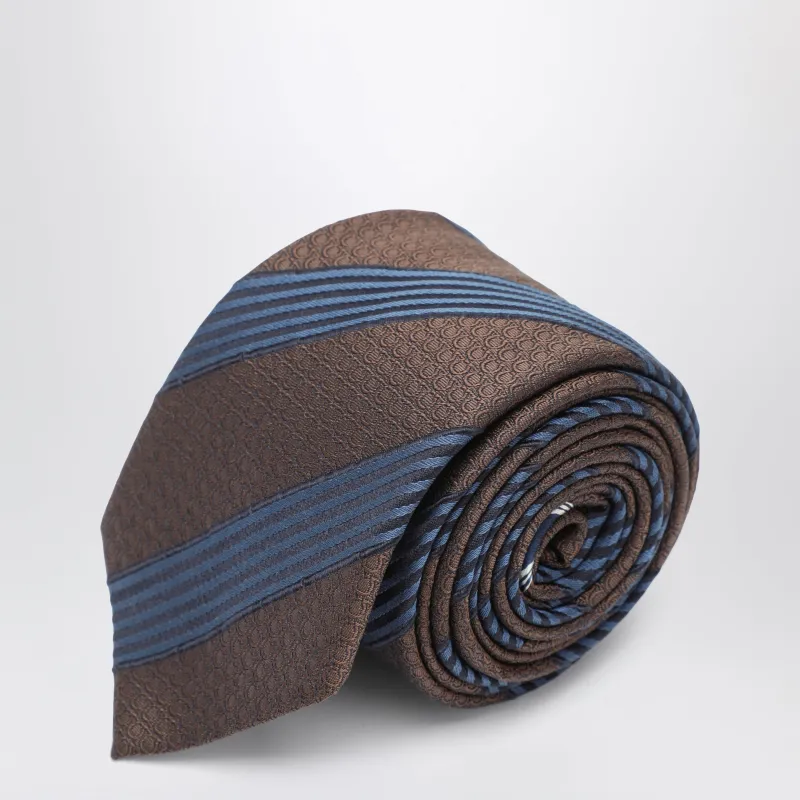 Silk Tie With Gancini Print And Diagonal Stripes made by Salvatore Ferragamo